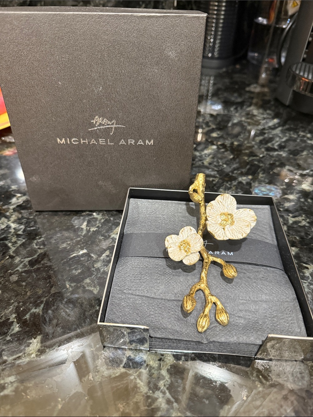 Michael Aram Gold and Cream Floral Branch Brooch